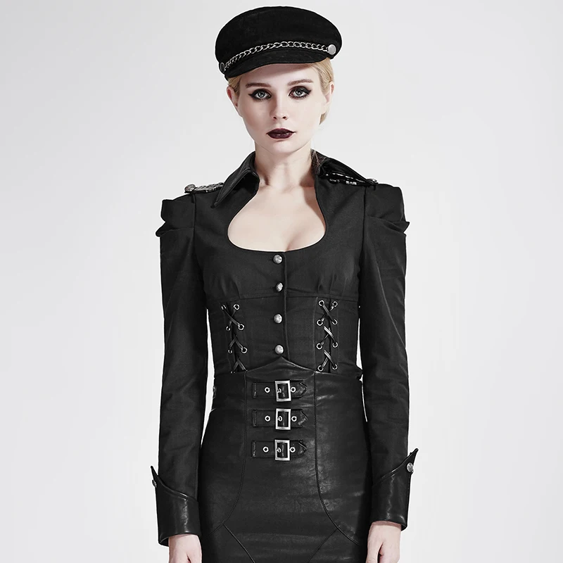 Steampunk Military Uniform Black Sexy Pure Color font b Women b font font b Shirts b
