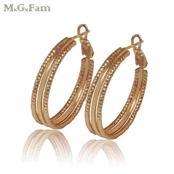 

MGFam 18 K Yellow Glod Color Earrings 3 Hoops Women Circle No Stone Classic Style