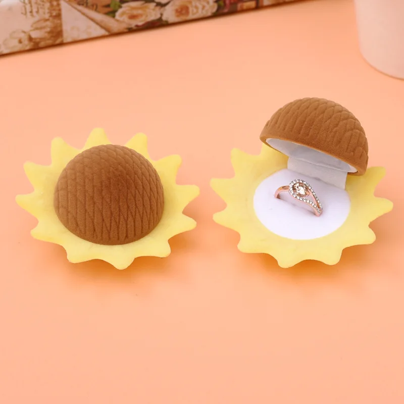 DoreenBeads Jewelry Box Plant Sunflower Shaped Ring Earring Boxes For