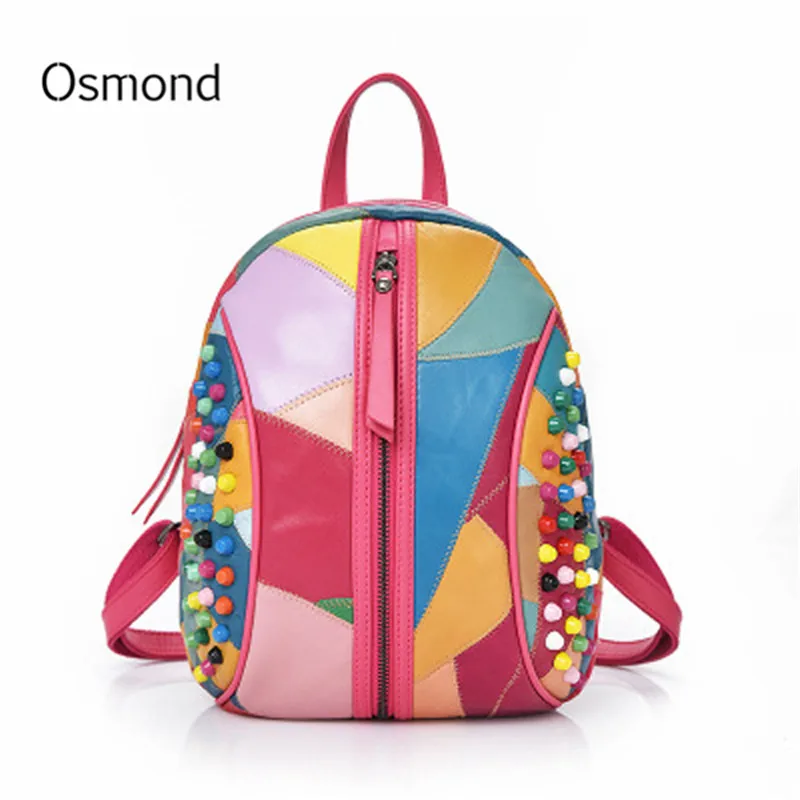 

Osmond Women Genuine Leather Backpack Female Patchwork Shoulder Bag For Girls Ladies Rivet Travel School Back Pack Bag Mochilas