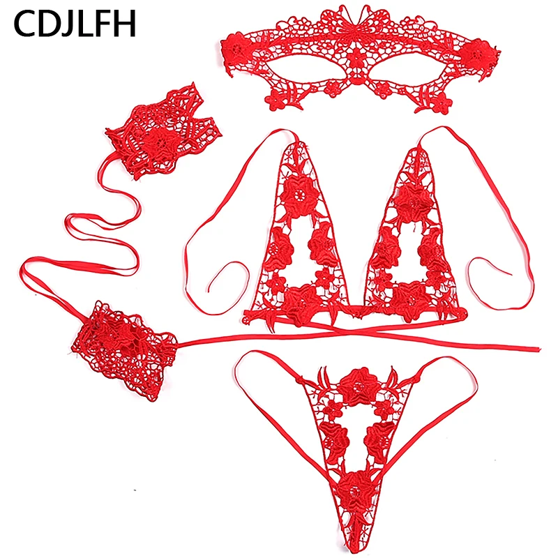 4Pcs Sexy Bra Set Plus Size Women Lace Transparent Underwear Porn Wire Free Push Up Bralette Lingerie Set Sexy Intimates Bra+Set