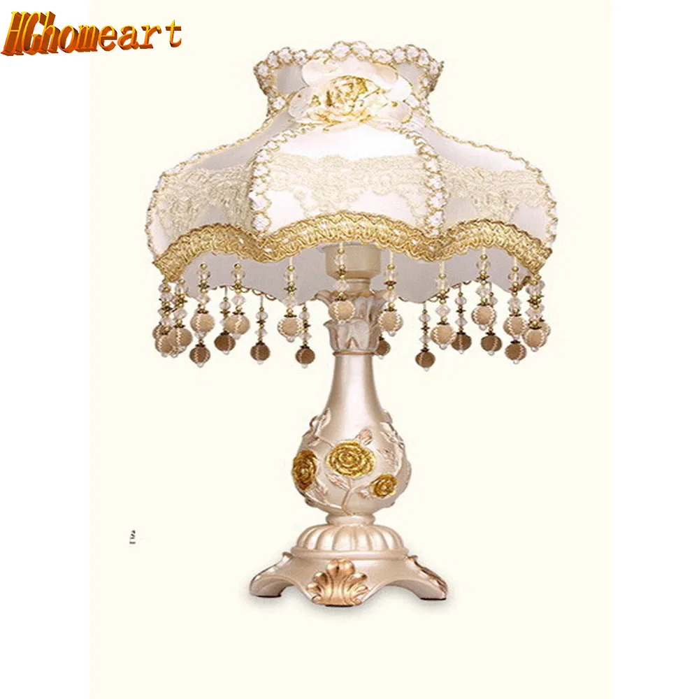 

European Living Room Study Bedroom Led Table Lamp 220v Switch Button E27 40W Resin Cloth Bedside Lamp Home Wedding Led Desk Lamp