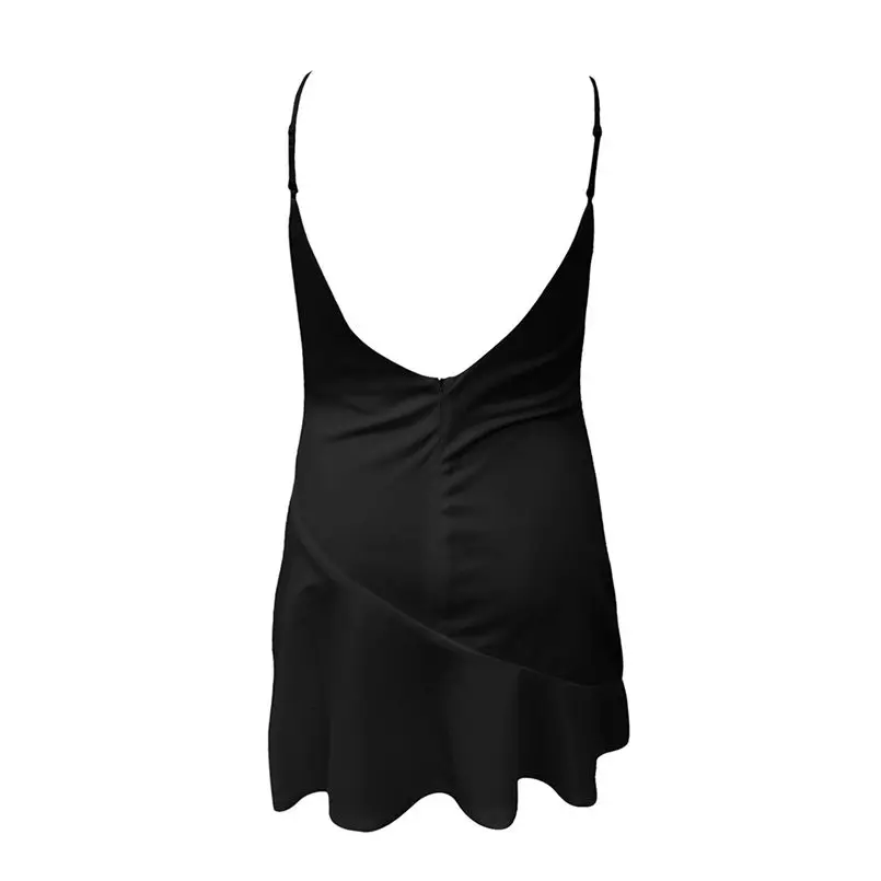 New Women Summer Sexy Sleeveless Ruffled Halter Open Back Evening Mini Dress Elegant Lady Vintage Casual Party Dress #4R14 (9)