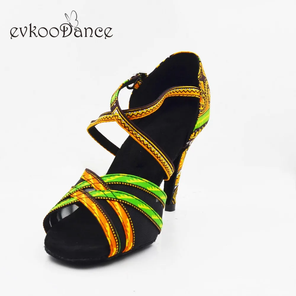 Evkoodance Africa Print Professional Zapatos De Baile Suede Leather Sole Heel 8.5cm Latin Dance Shoes using indoor Evkoo-566