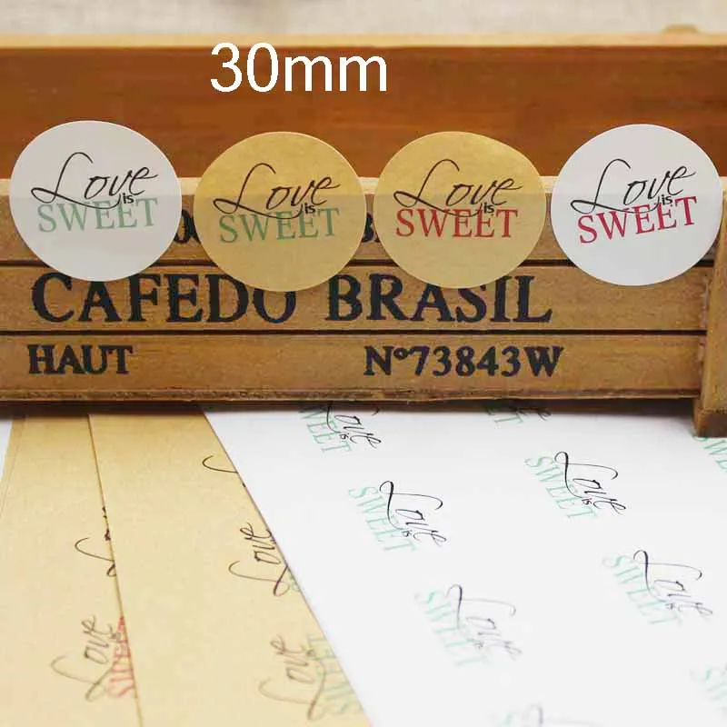 100pcs heart self adhesive labels Vintage kraft handmade with love labels paper self seal thank you labels 3cm size