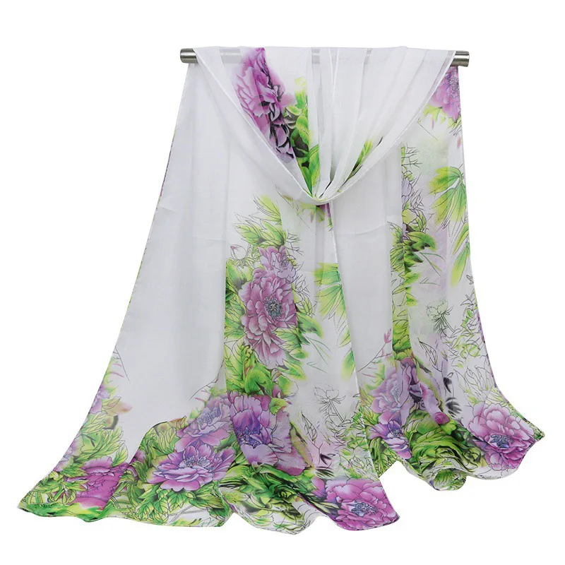 

Fashion New Spring and Summer High Quality Chiffon Scarf Printed Flower Shawls Ladies Silk Scarves Sunscreen Beach Towel