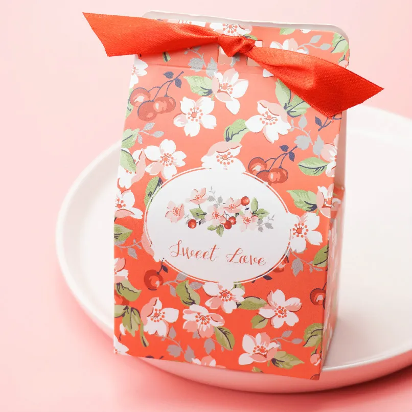 50pcs sweet love flower Wedding Favors Candy box with ribbon marriage Decoration party Supplies