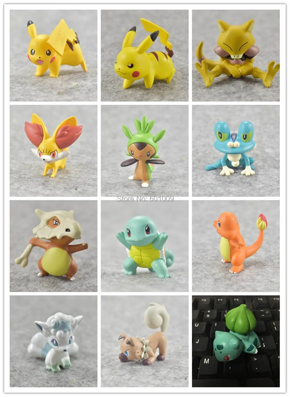 10/лот Pika Vulpix Alakazam Bulbasaur Squirtle Fennekin Rockruff Cubone Chespin Froakie 3 4 см ПВХ фигурки в