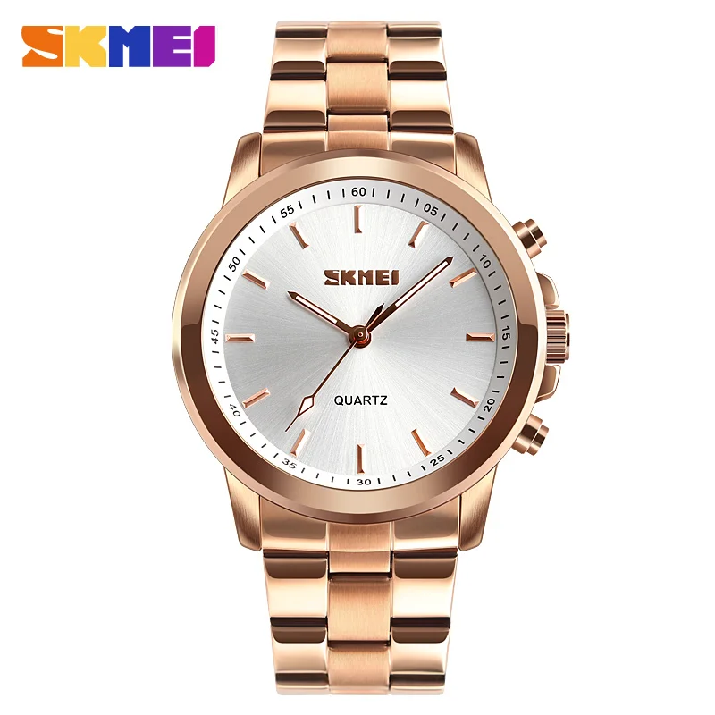 SKMEI Bluetooth Роскошные Кварцевые часы для мужчин нержавеющая сталь Классический Бизнес waistwatch приложение напоминание SOS помощь многофункциональные часы - Цвет: Rose Gold