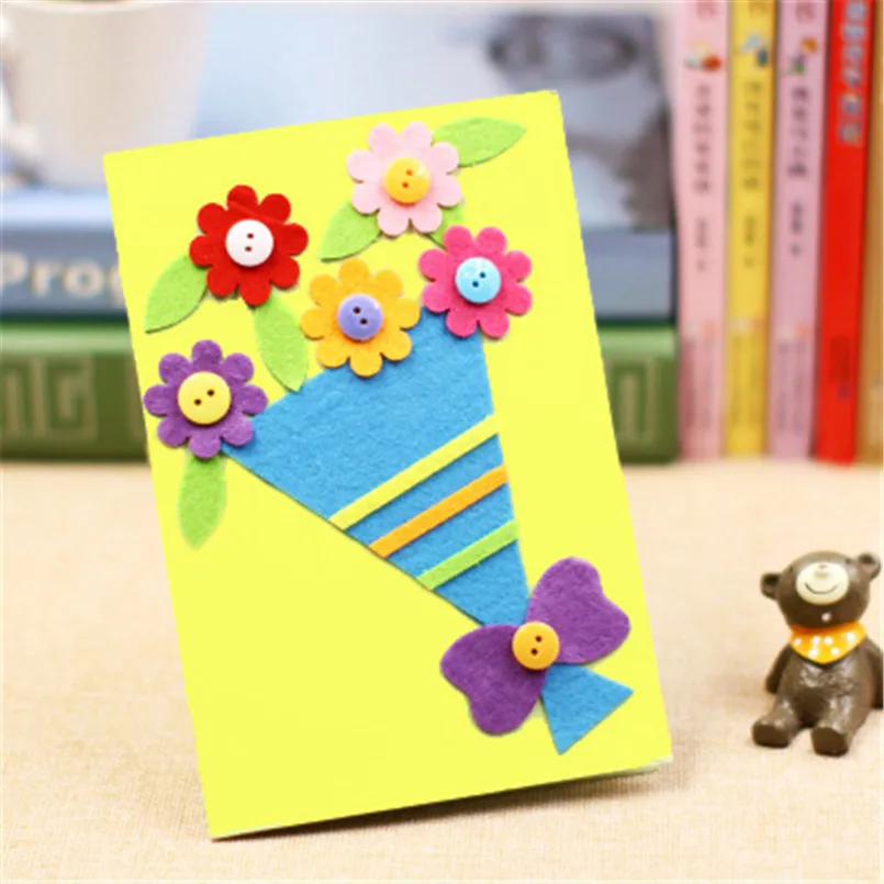 3Pcs Children Handmade 3D DIY Greeting Card Toys Non Woven Fabric Gift