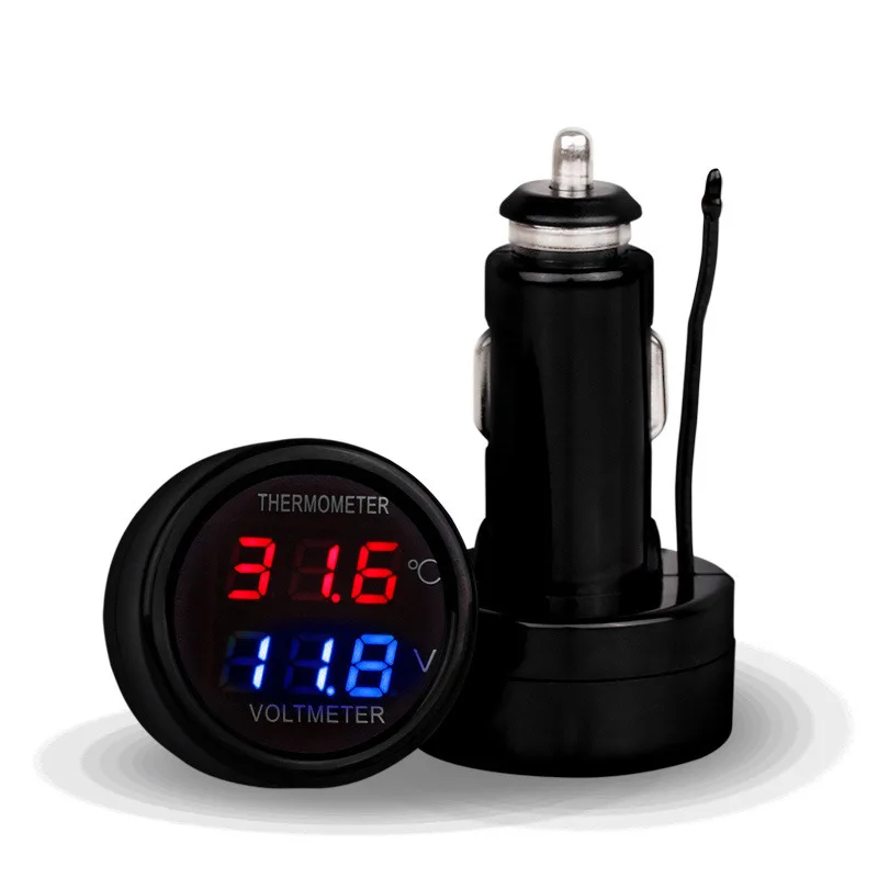 

Digital Voltage Temperature Monitor Tester Car Motorcycle Voltmeter Thermometer Detector 2in1 Cigarette Lighter Plug 12V/24V