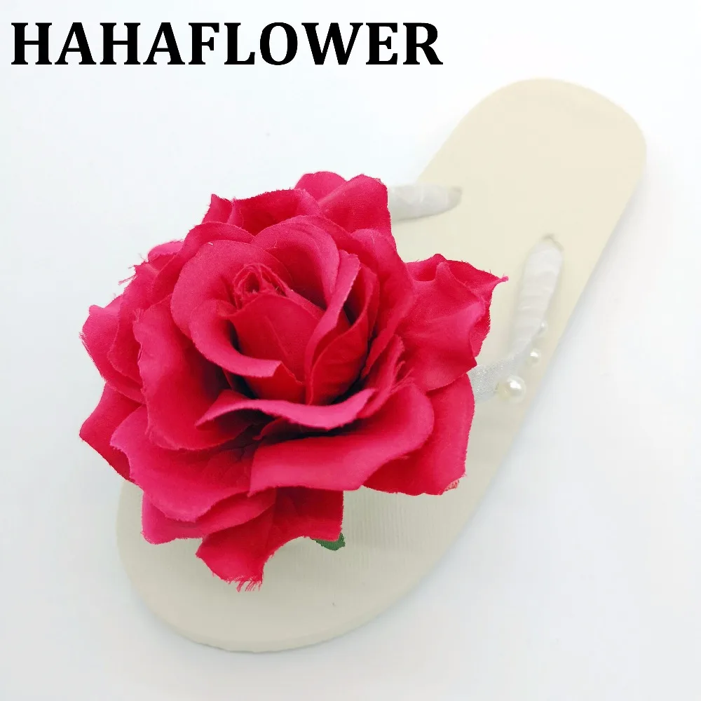HAHAFLOWER sommer frauen hausschuhe blume pantoffel strand HAHAFLOWER Schöne Rose Blume Kühlen Sommer Frauen Hausschuhe