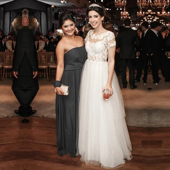 

robe de mariage Romantic Lace Wedding Party Dresses A line Scoop Neck Appliques Prom Gowns vestido de noiva