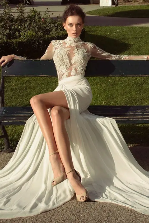 Романтическое кружевное свадебное платье Vestido de noiva 2019 богемная шифоновая с