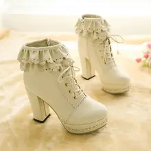 High-heeled shoes boots sweet lace white wedding shoes round toe platform thick heel martin boots women’s shoes