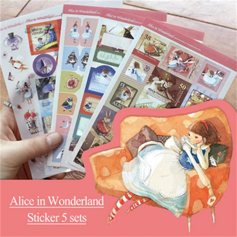 

(5 sheets /Lot )Alice In Wonderland Creative Decoration Sticker Stationery Kawaii Stickers for Diary Notebook