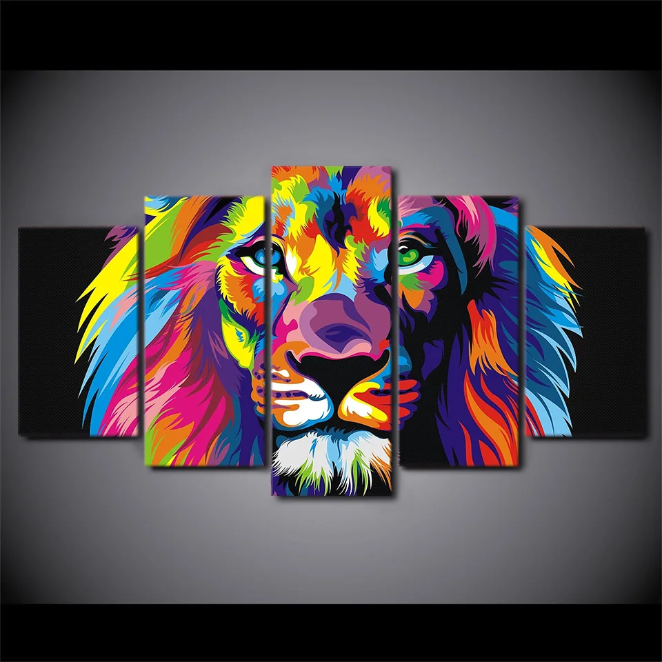 tableau sur toile lion coloré