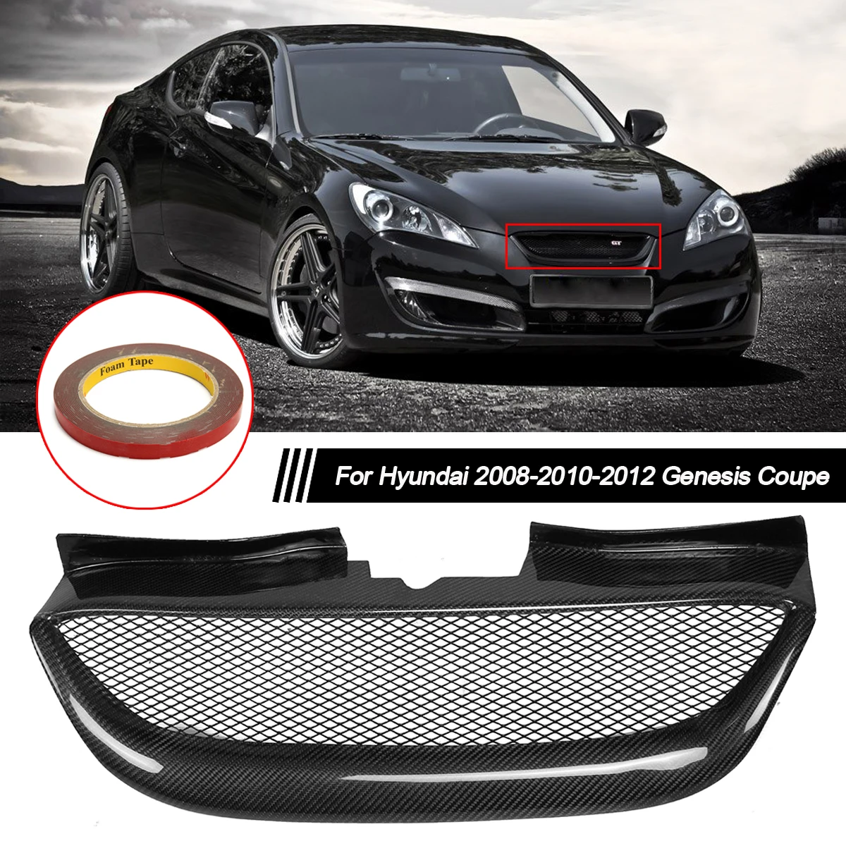 

1Pcs Car Carbon Fiber Front Bumper Mesh Grille Grill Racing Grill Black Fits for Hyundai Genesis 2dr 2008-2010-2012