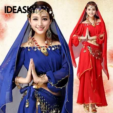 Профессиональные Костюмы для восточных танцев, Женский индийский костюм для восточных танца живота, платья, Золотая юбка для танца живота, длинная