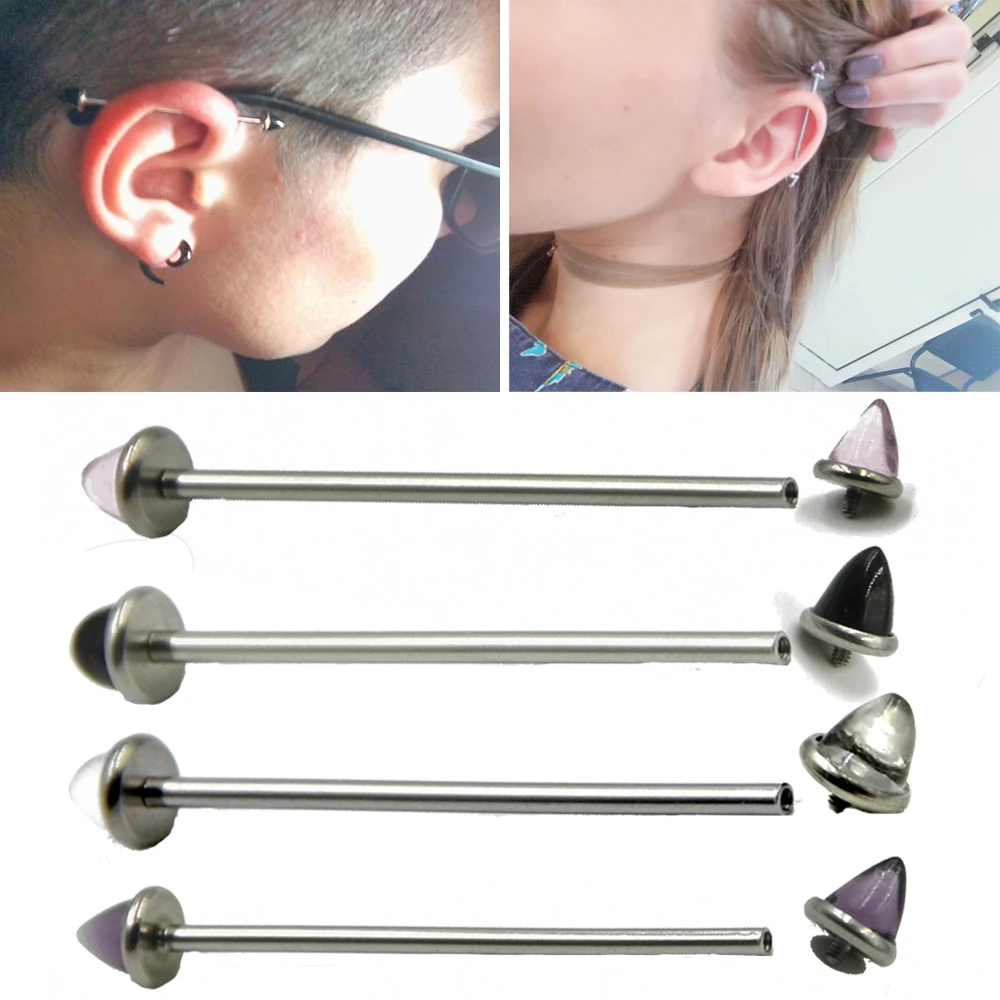 

BOG-1PCS InternallyThread Clear&Pink&Purple&Black Cone Glass Ear Industrial Barbell Ear Cartilage Earring Piercing Body Jewelry