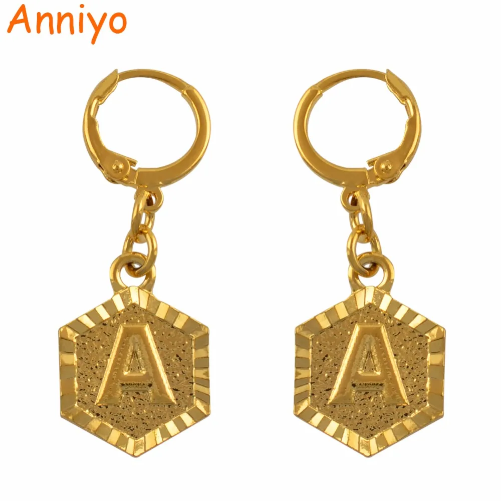 

Anniyo A-Z Letter Stud Earrings Women English Alphabet Earring Jewelry Gold Color Initial (More Letter Check My Store) #131806