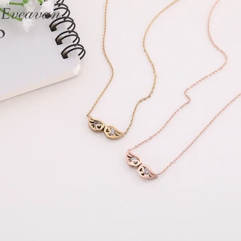 

EUEAVAN 5pcs Crystal Rose Gold Color Angel Wings Pendant Necklace Statement Party Wedding Jewelry For Women Girlfriend