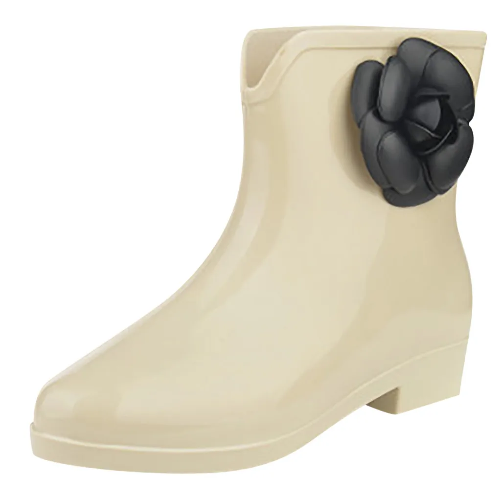 Резиновые сапоги до середины икры; повседневные женские непромокаемые сапоги на платформе с круглым носком; короткие непромокаемые сапоги на танкетке; нескользящая водонепроницаемая обувь; 30 - Цвет: Beige