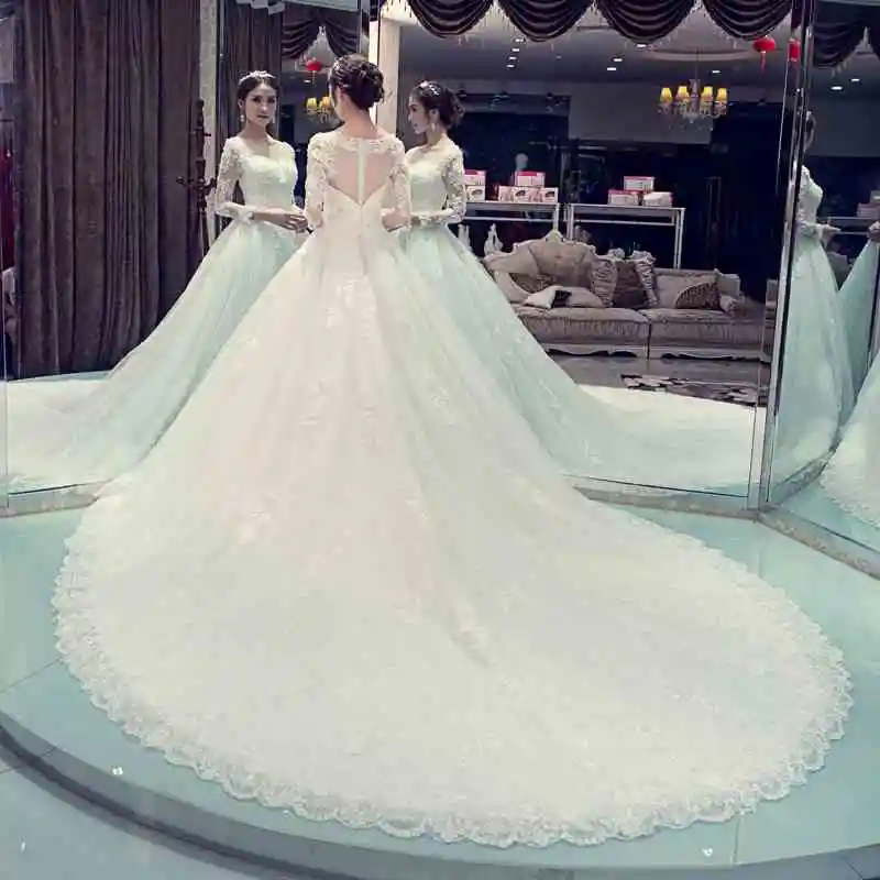 Vestido Noiva Robe De Mariage знаменитый дизайн с длинными рукавами ТРАПЕЦИЕВИДНОЕ Королевское винтажное богемное кружевное свадебное платье