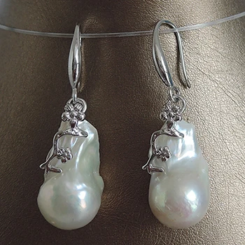 SILVER COLOR Серьги из натурального пресноводного жемчуга с 925 серебряным крючком-13-25 мм большие жемчужные серьги в стиле барокко золотистого и серебристого цвета - Окраска металла: SILVER COLOR