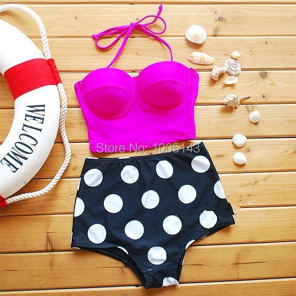 

2017 Fast Shipping Sexy Print Dot High Waist Bikinis Set Push Up Bandage Swimwear Women Swimsuit Strapless Trikini Bathingsuit