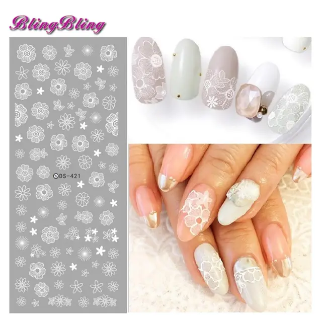2 Sheets Wedding Nail Sticker White Flower Water Decals New 2 Sheets Wedding Nail Sticker White Flower Water Decals New Art Chaste