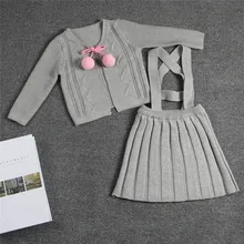INS/Лидер продаж, стильная новая осенне-зимняя детская одежда хлопковые свитера в британском стиле, ветровка+ юбка, два костюма