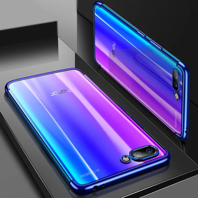 Роскошный телефон чехол из прозрачного силикона чехол на huawei Honor 10 9 лайт 9 10 lite Honor9 Honor10 3/4/6 32/64/128 GB бампер - Цвет: Blue