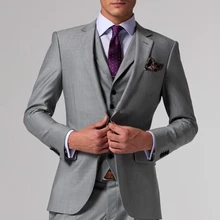 Лучший изготовленный на заказ тонкий крой 2 кнопки светло-серый костюм жениха тупым отворотом лучшие мужские для шаферов мужские свадебные костюмы(пиджак+ брюки+ жилет+ галстук