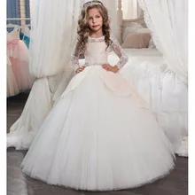 Элегантное детское платье принцессы с цветочным рисунком для девочек на свадьбу вечерние торжественные платья кружевное платье из тюля с бантом для выпускного вечера LP-209