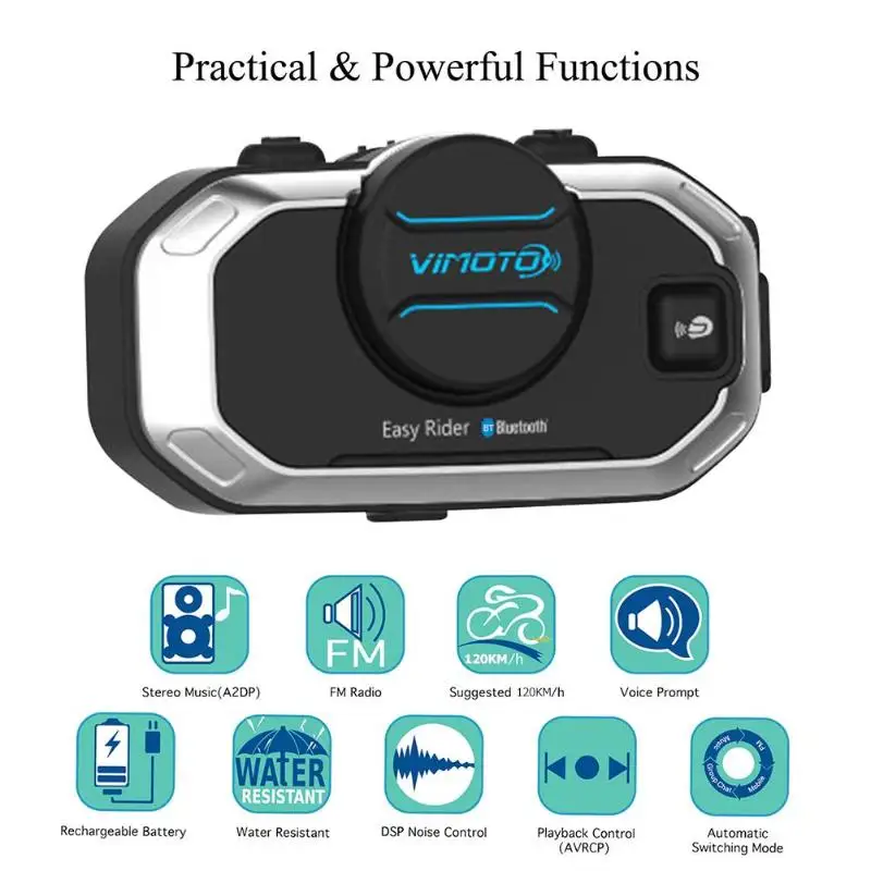Беспроводная стереогарнитура Vimoto V8 для мотоциклетного шлема 850 мАч GPS радио Bluetooth