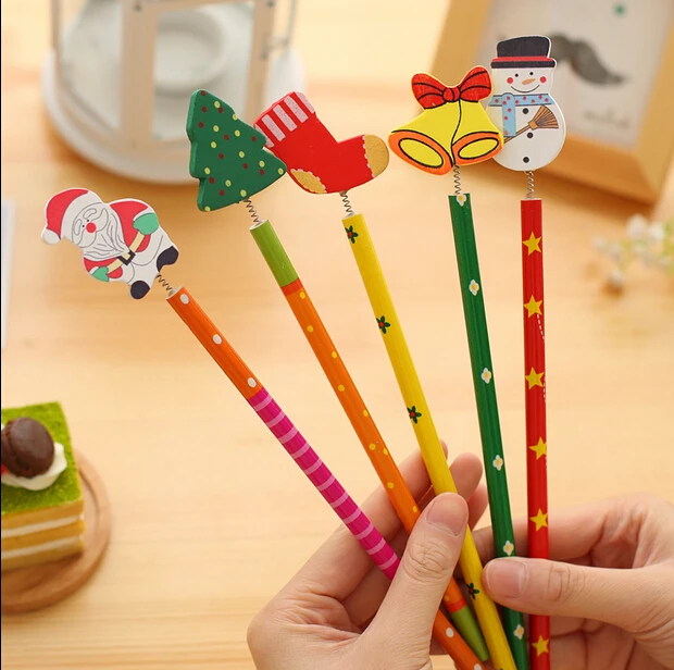 

6PCS/lot Christmas Wooden Pencils Novelty Cartoon Stationery Wood Pencils Office school children pencils Merry Christmas Gifts