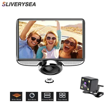 

SLIVERYSEA 4Inch FHD 360 Degree IPS Touch Screen Car DVR Camera Dual Lens Dash Cam Rear View Registrar Fisheye Lens Night Vision