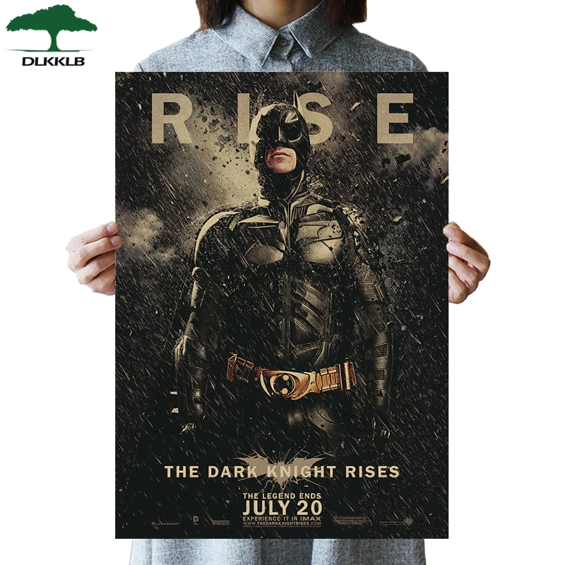 DLKKLB DC Batman Movie Vintage Poster Classic The Dark Knight B Style Bar Cafe Superhero Decor Painting 51.5x36cm Wall Sticker