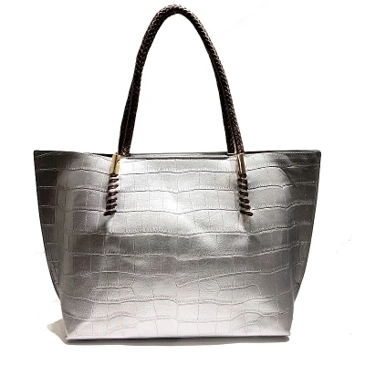 

2018 women big stone pattern tote handbag for female pu leather black silver gold one shoulder bag large capacity shopping bag