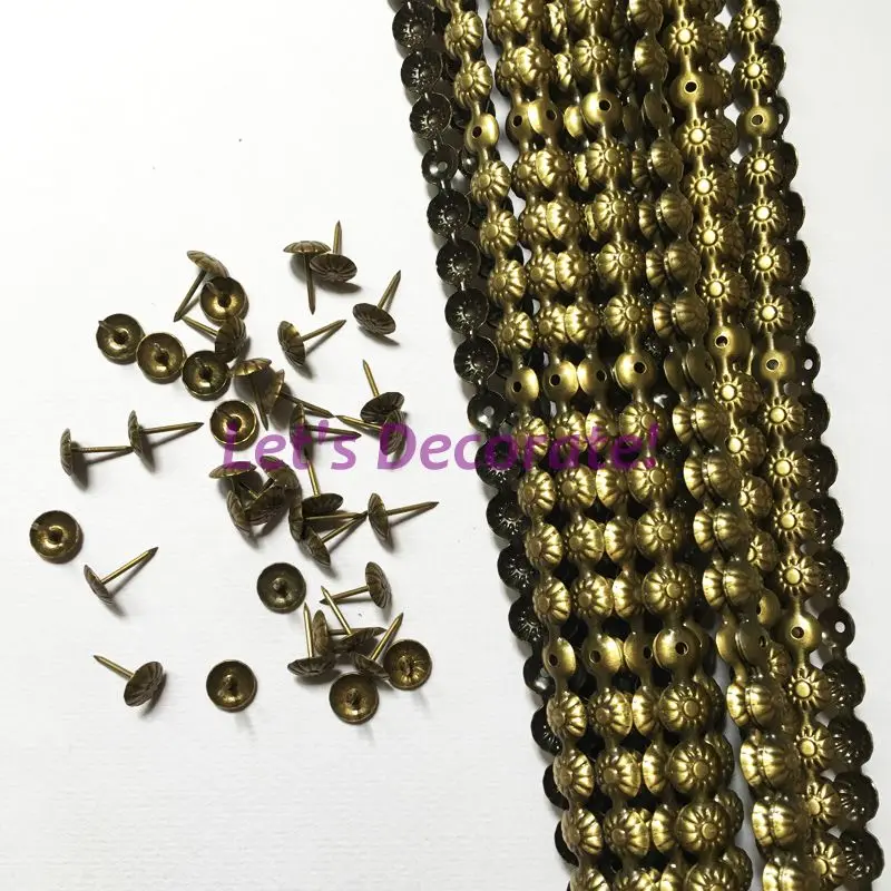 Free shipping 50meters/lot 11mm Brass Plated Daisy Flower Nail Strips
