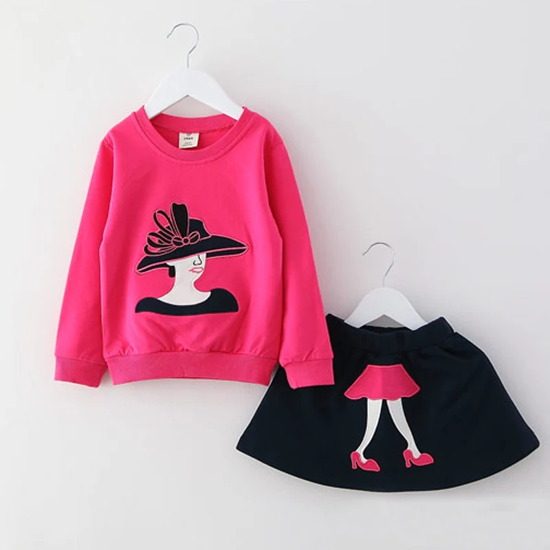 IYEAL Детская Весеняя одежда Комплекты одежды для девочек для маленьких девочек с героями мультфильмов, футболка с юбкой для детей, костюмы для девочек для 2-8years 2 шт./компл - Цвет: Hot pink