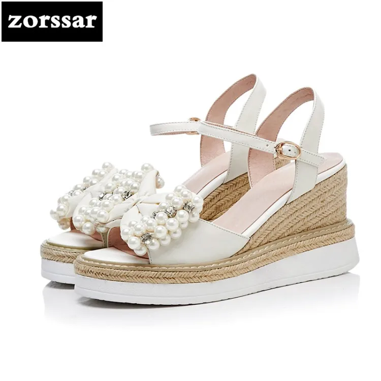 

{Zorssar} 2018 Fashion Pearl Ladies Shoes Summer Women Sandals Open Toe Platform High Heels Wedges Sandals Female Casual Shoes