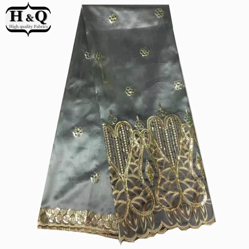 

Latest Style High Quality African George lace fabric in Gray!Satin george lace raw silk fabric material for Women dress