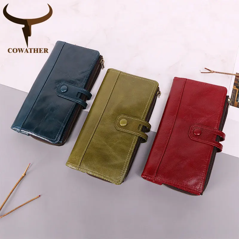 

COWATHER high quality wallet wome top cow genuine leather purse 2019 long style women wallets Q2070 carteira free shipping