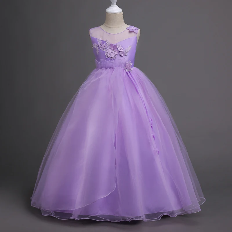 KEAIYOUHUO свадебное платье Элегантное летнее принцессы Девушки Макси платье кружево Vestido костюм для детей вечерние платья одежда девочек - Цвет: Purple