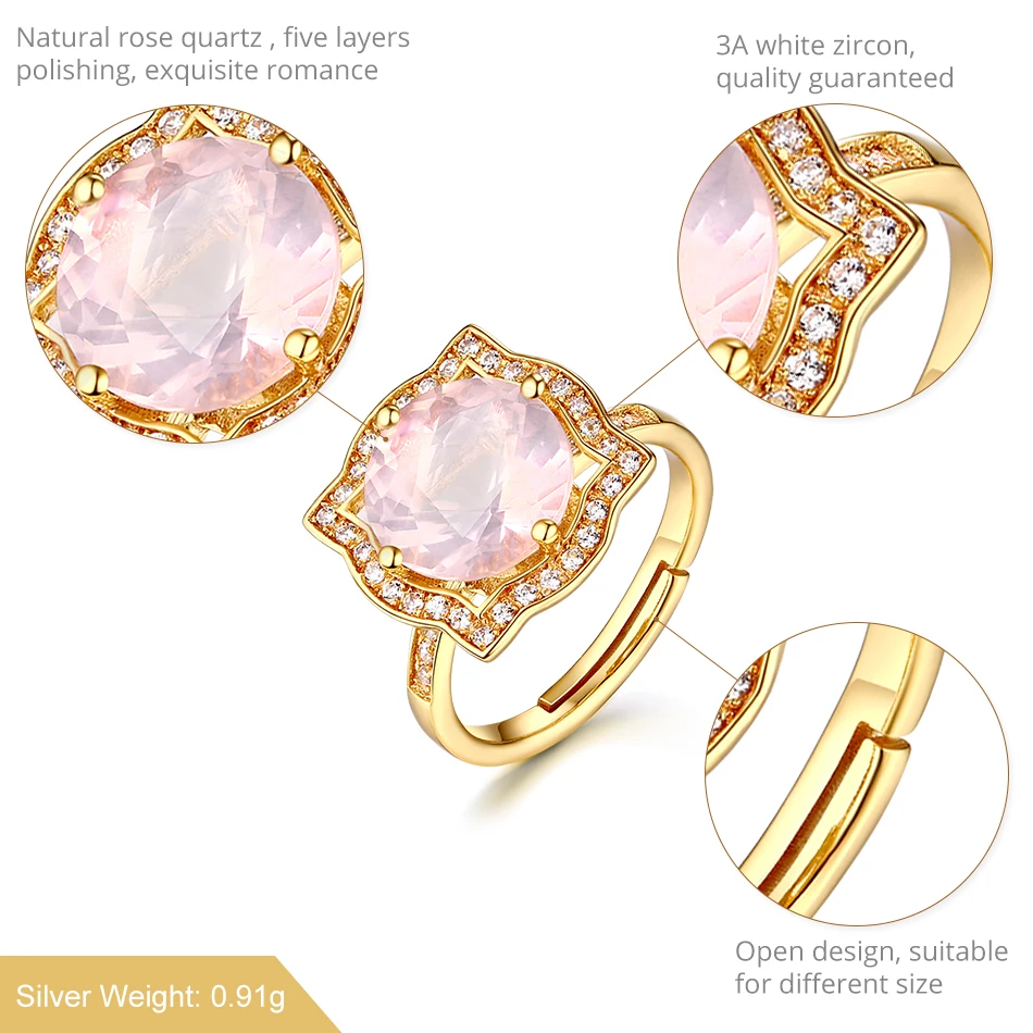 ALLNOEL 925 пробы Серебряное кольцо для женщин кольца из розового кварца ювелирные