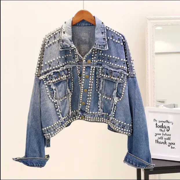 Autumn Winter New Style Women fashion Street wear Rivet loose denim jacket Cool coat | Женская одежда