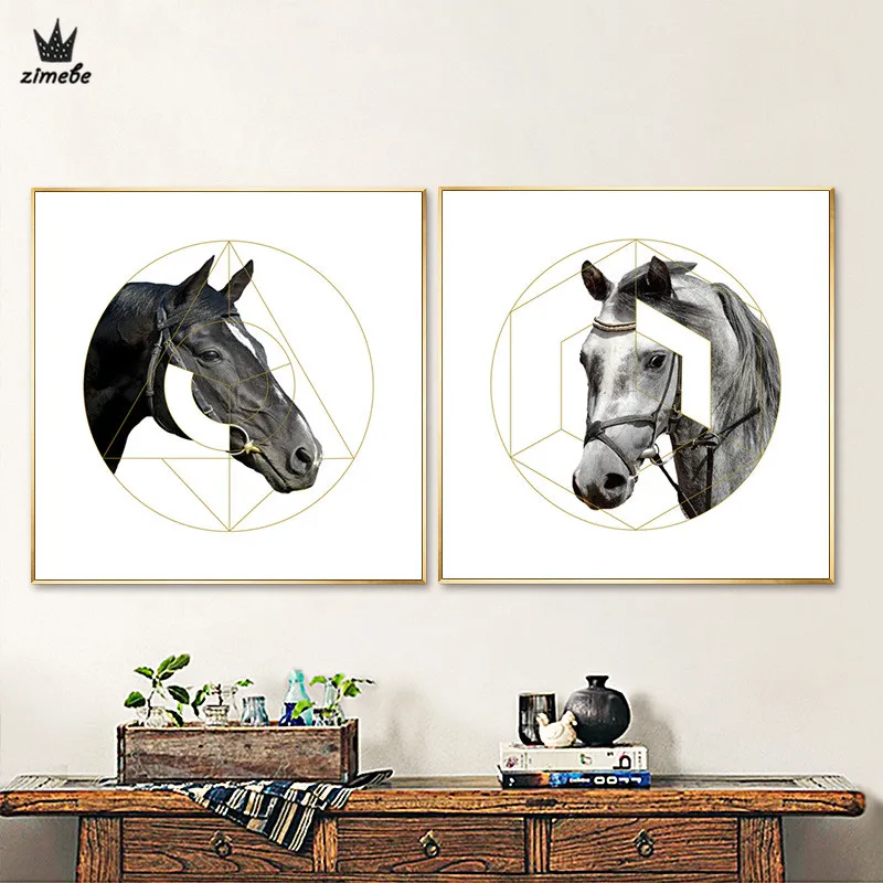 Classical Horse Animal Canvas Painting Nursery Wall Bed room and living Room Print Nordic Modern Scenery Home Decor | Дом и сад
