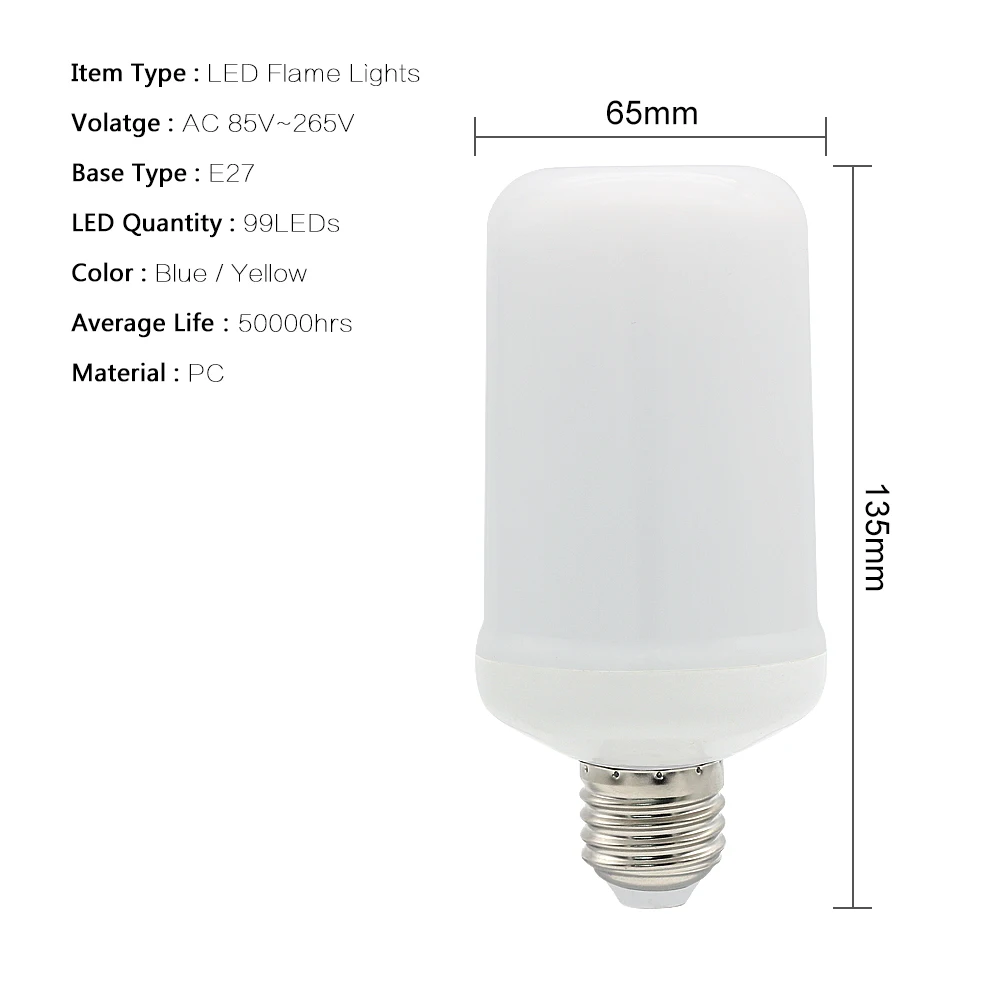 Имитация динамический пламя E27 светодиодный электрическая лампочка, переменное напряжение 85 V-265 V украшение дома освещение лампа